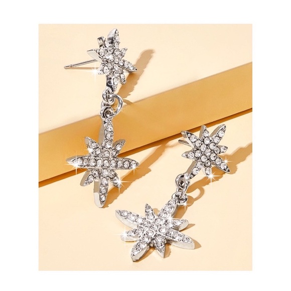 2/$20! Silver & Crystal Star-Drop Earrings - Picture 3 of 8